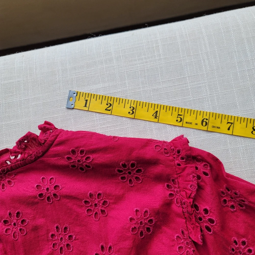 New! J.Crew sz Large L Ruffleneck Eyelet-Yoke Top in Berry Red NWT